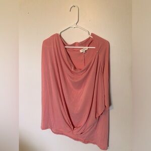 Umgee Coral Lightweight Knit Twist Poncho Knot Front Blouse